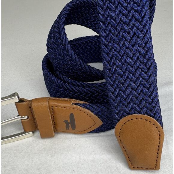 NWT! Men’s Johnnie-O Woven Navy Blue Belt With Leather Finishing Size XL - Picture 4 of 5